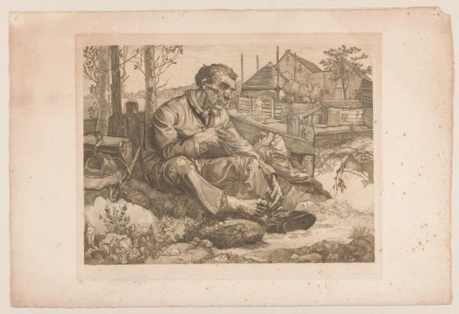 Resting man near a farm