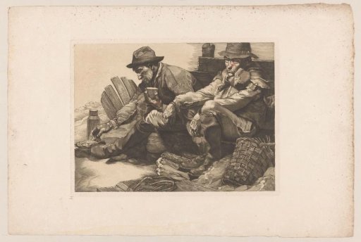 Two labourers eating