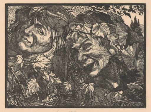 Two Bacchantes Surrounded by Vine Leaves