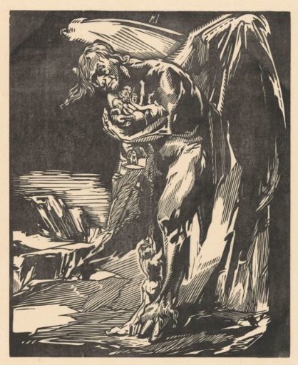Satan with figures in his arms