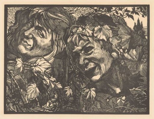 Two Bacchantes Surrounded by Vine Leaves