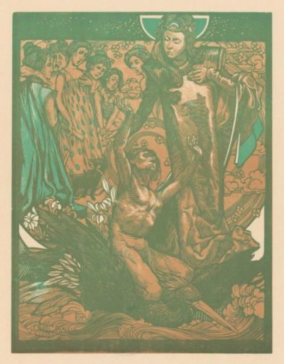 Female Figures with a Man on the Back of a Bird