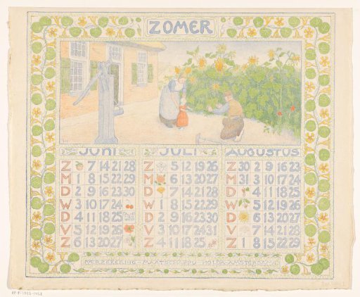 Calendar page for summer 1904 of the Insurance Company Holda in Amsterdam