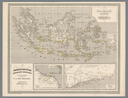 Map of Indonesia, with inset of the coast of South America, the Netherlands Antilles and the coast of Guinea