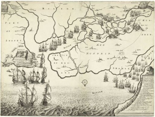 Map of the mouth of the Thames with the Raid on Chatham, 1667