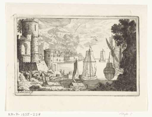 Harbour with boats unloading