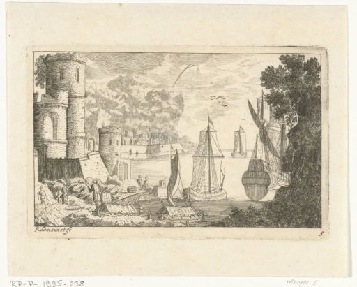 Harbour with boats unloading