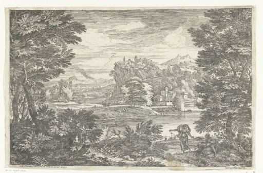 Landscape with a man sitting under a tree