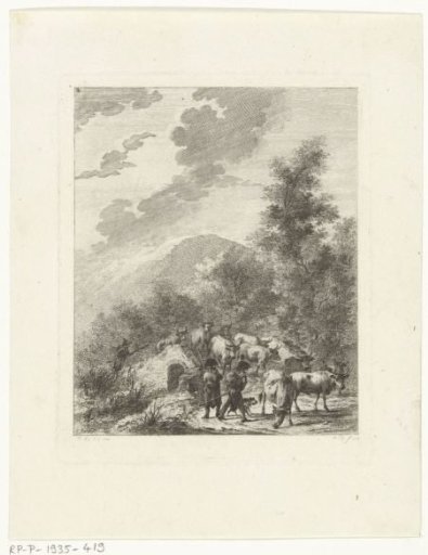 Soldiers driving a herd of cows over a bridge
