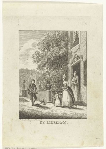 Woman and child watching man turning a hurdy-gurdy