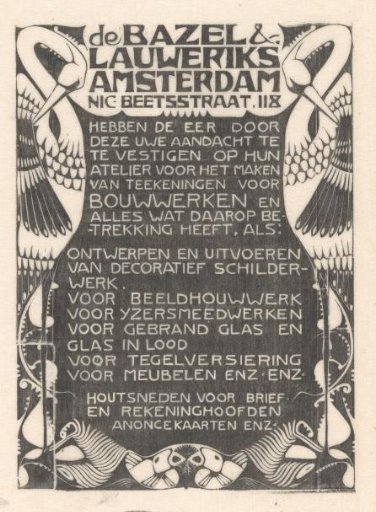 Advertisement of Karel de Bazel and Mathieu Lauweriks