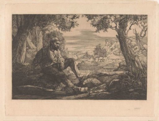 Seated Man in a Hilly Landscape