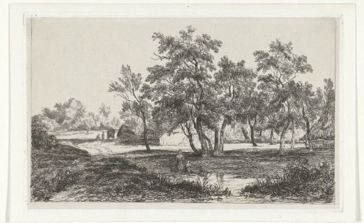 Landscape with a farm between the trees