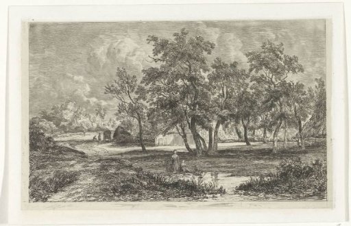 Landscape with a farm between the trees