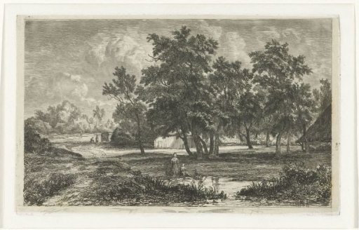 Landscape with a farm between the trees
