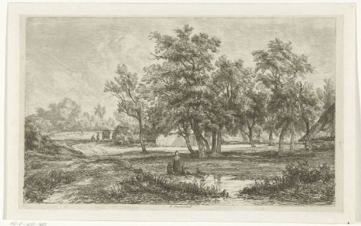 Landscape with a farm between the trees