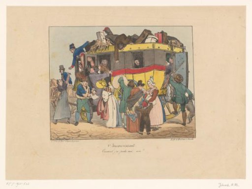 Passengers trying to board a full omnibus
