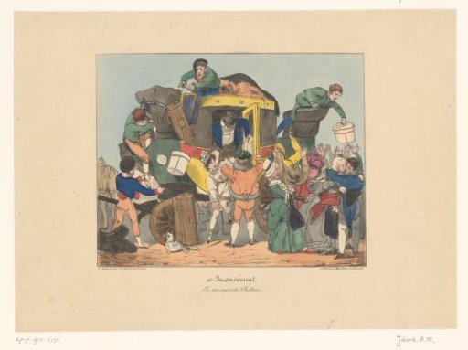 Passengers alighting from an omnibus after return journey