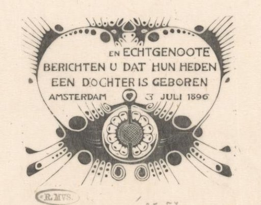 Birth card Petronella Wilhelmina Gertrude de Bazel