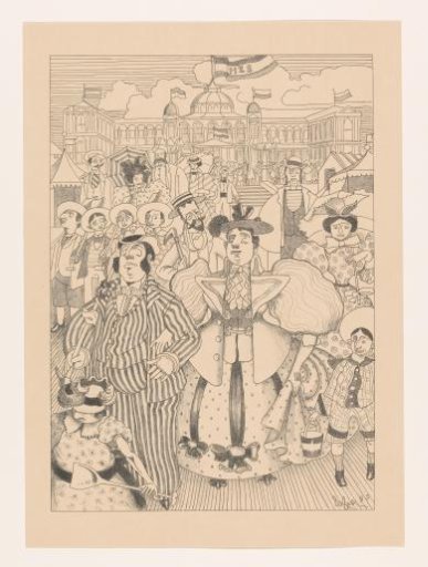 Caricatured Jewish bathers on the beach at Scheveningen