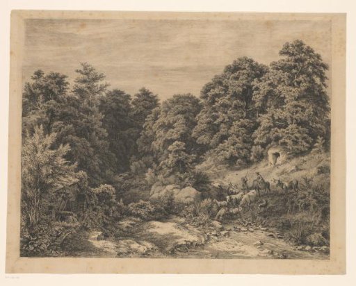 View of a clearing in front of a forest with shepherds