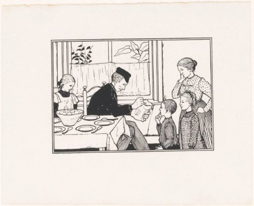 Boy and Girl Showing Their Father a Sack