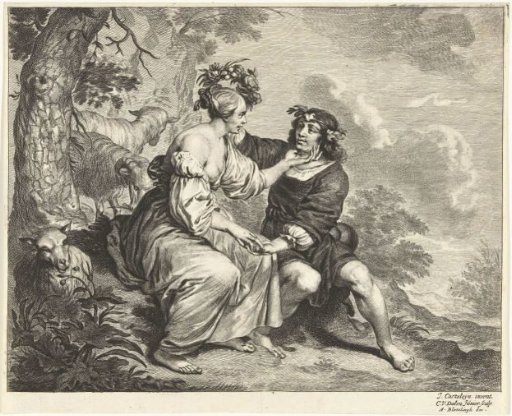 Shepherd and shepherdess in a landscape
