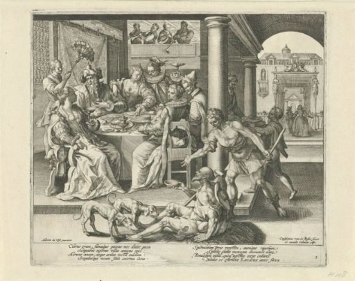 Lazarus begging at the rich man's house