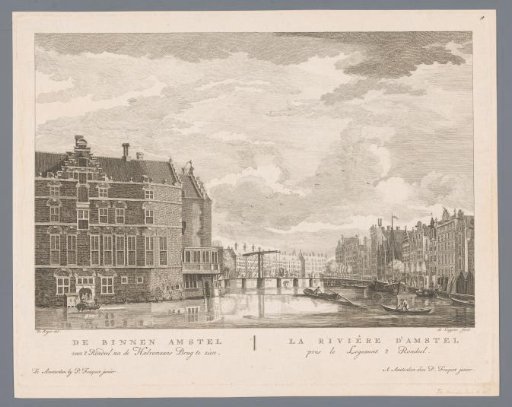 View of the Binnen-Amstel and the Halvemaansbrug in Amsterdam