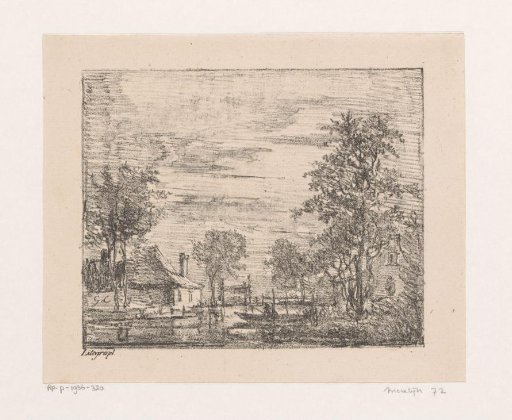 Landscape with houses by the water