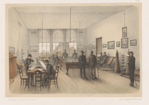 Soldiers in a billiard room