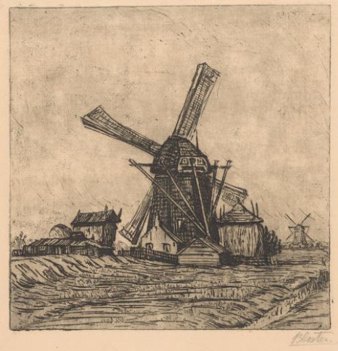 Two mills in a flat landscape