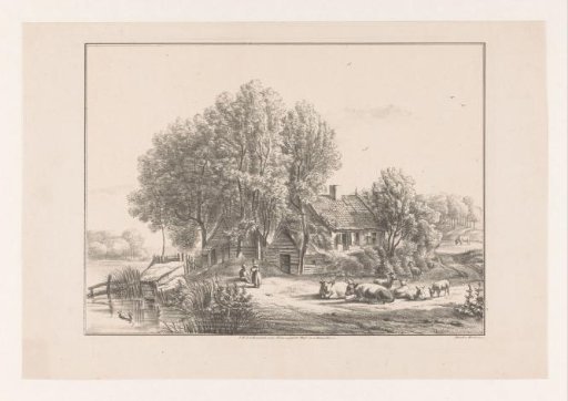 Landscape with farm and cattle