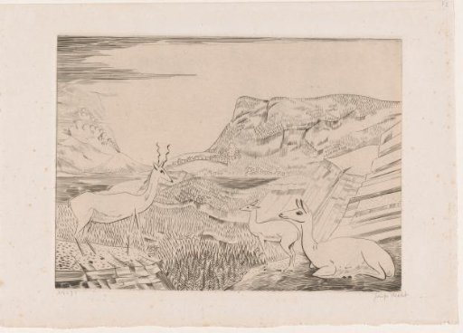 Antelopes in a mountain landscape