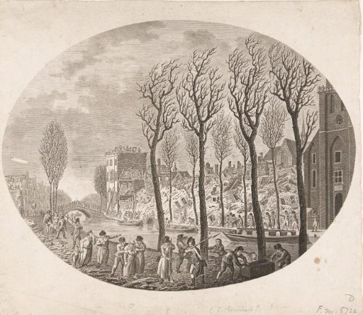 Rubble at the Rapenburg after the Leiden disaster