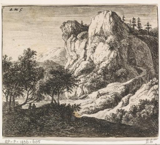 Wooden Bridge near a Rocky Outcrop