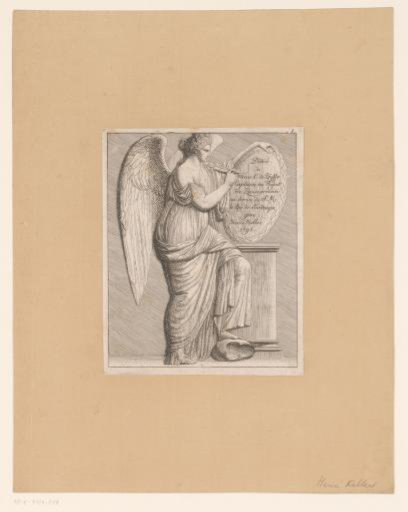 Title print with a writing angel