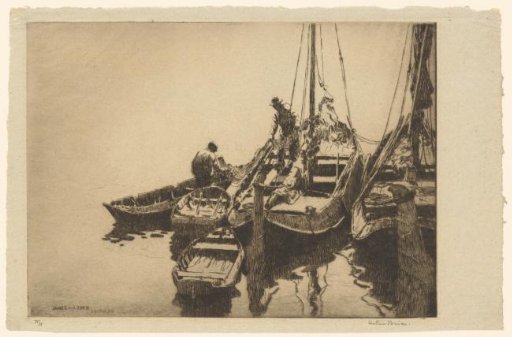 Two Men on Hengst Ships in Zeeland Working with a Fishing Net