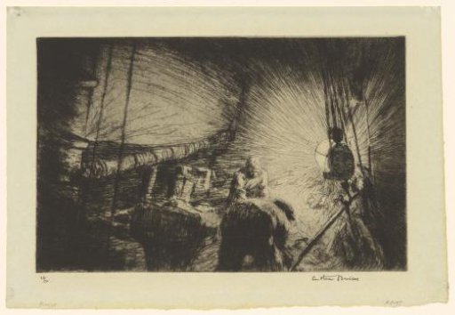 Two Men Aboard a Ship at Night