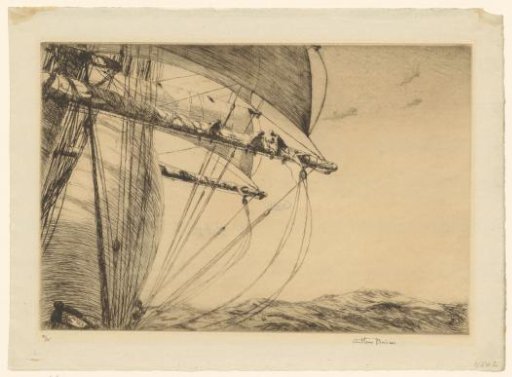 Sailors in the Rigging Hoisting a Sail
