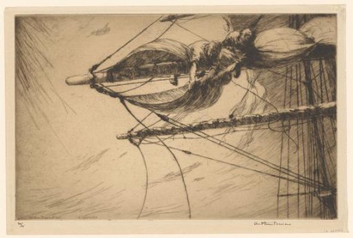 Sailors in the Masts Tying Up Sails