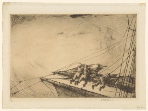 Sailors Holding Onto a Ship's Sail in Rough Weather