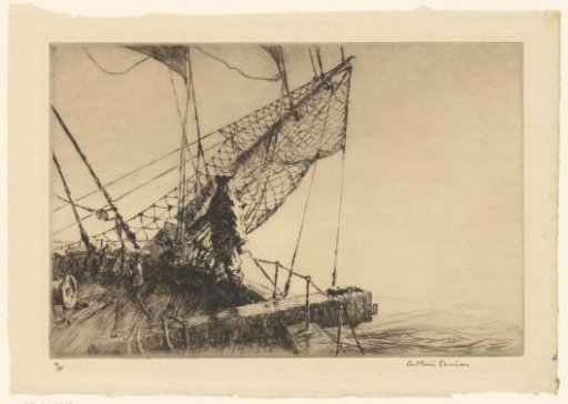 Man looking out to sea from the deck of a ship