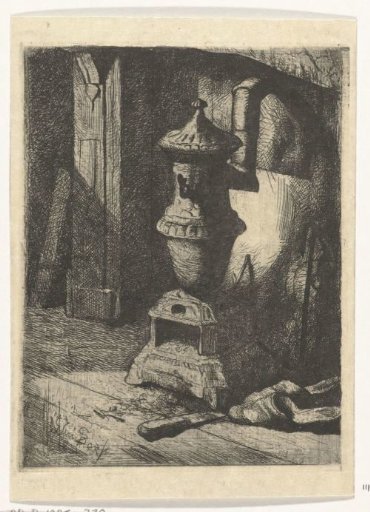 Study of an interior with a stove