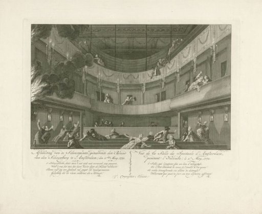 Hall of the theatre on the Keizersgracht in Amsterdam at the outbreak of the fire, 1772