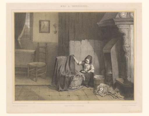 Interior with a girl at the cradle