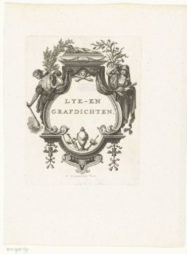Title vignette with a frame containing a tomb and mourning figures and symbols of transience