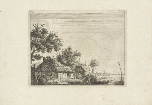 Landscape with farm and fisherman