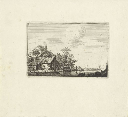 Landscape with farm, angler and fish traps