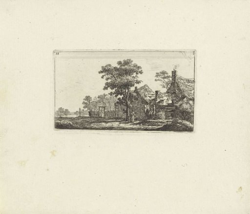 Landscape with farms and woman with child
